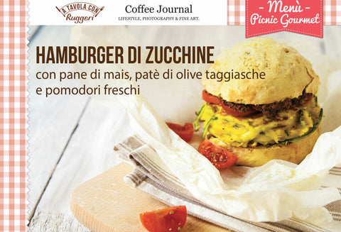 Hamburger di zucchine con pane di mais, patè di olive taggiasche e pomodori freschi